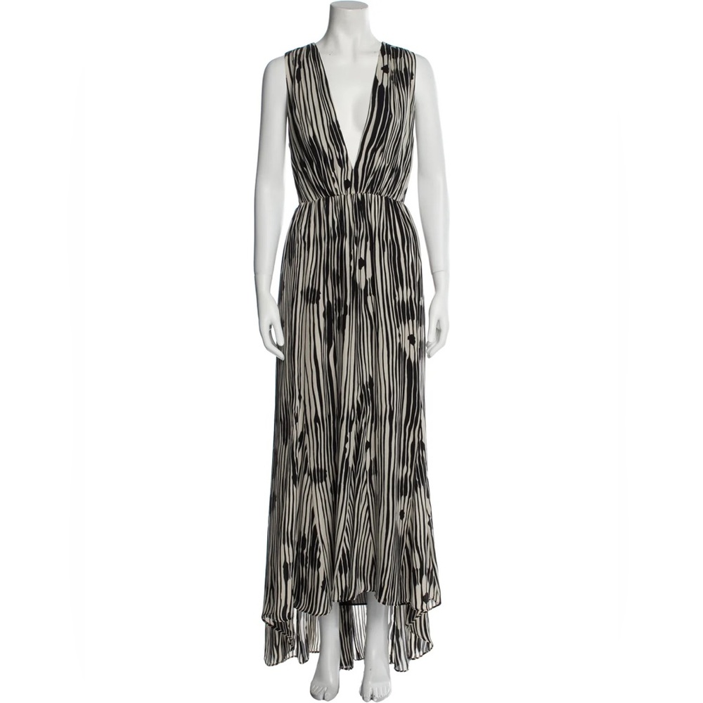 Alice + Olivia Lexa Maxi Dress Abstract Woodgrain Black White Silk Swirl